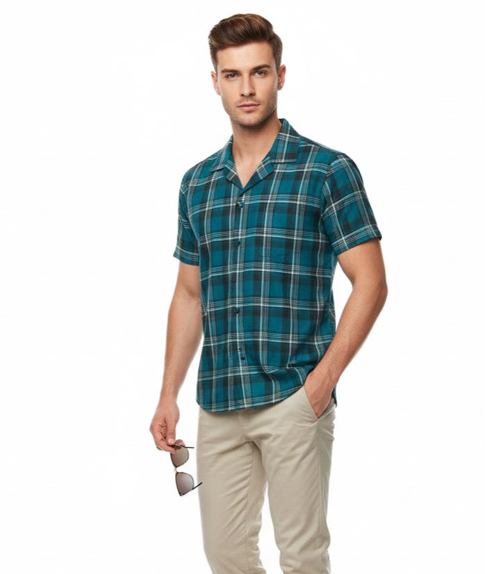 Premium Cotton-Linen Half Sleeve Check Shirt