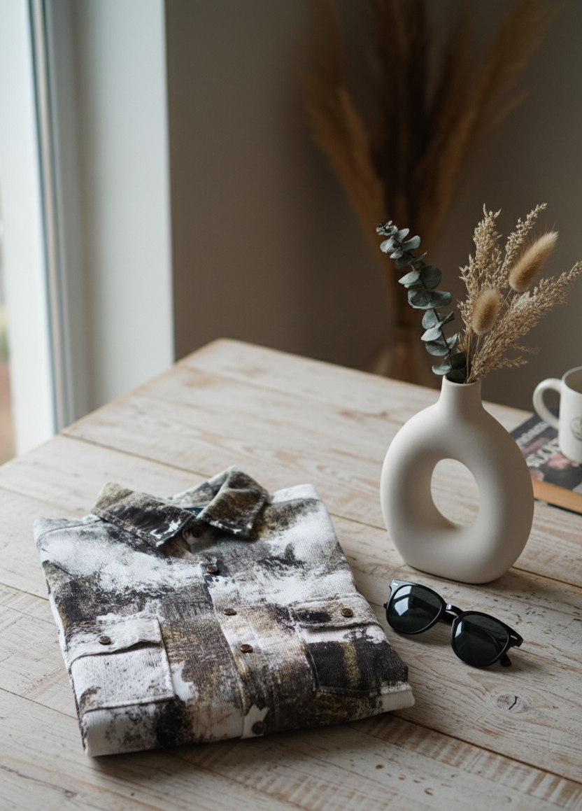 Men's Distressed Print Shacket