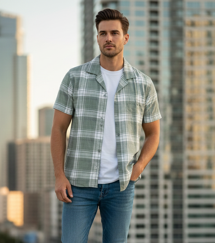Premium Cotton-Linen Check Shirt