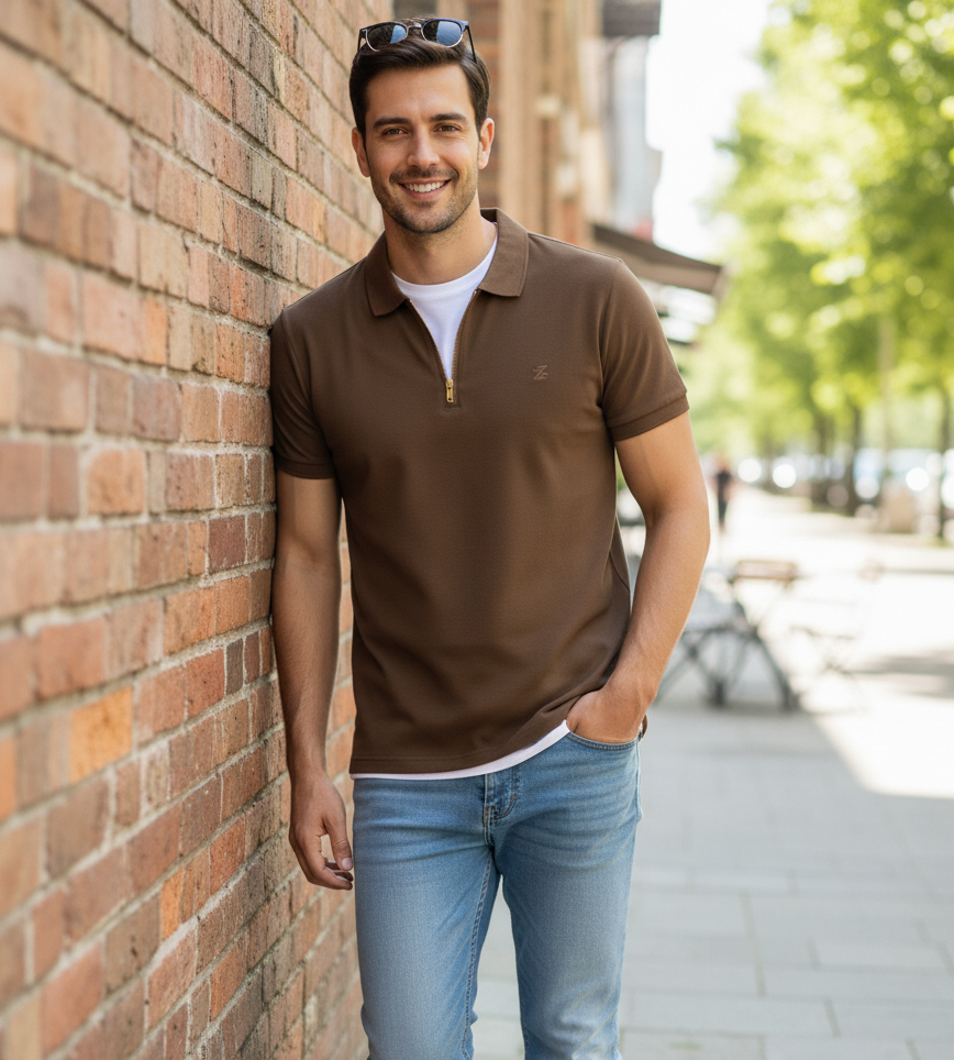 Zamaa Brown Zip Polo Style