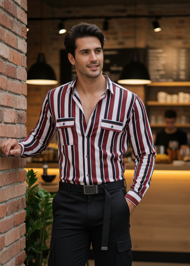 Zamaa Red Noir Striped Shacket /Shirt