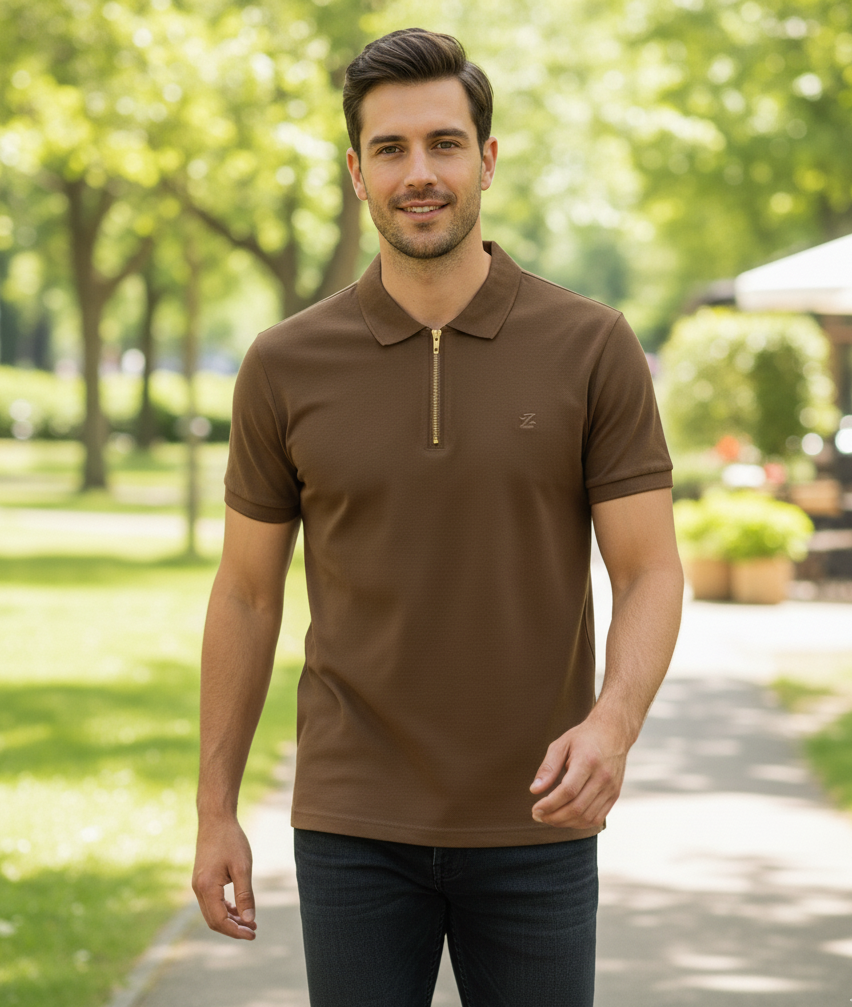 Zamaa Brown Zip Polo Style