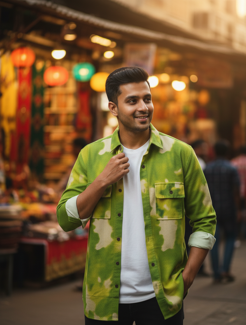 Acid Green Splatter Print Corduroy Shacket