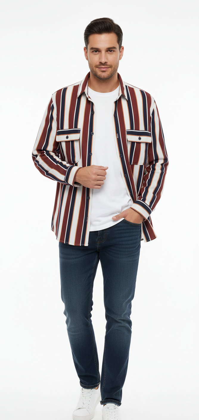 Zamaa Red Noir Striped Shacket /Shirt