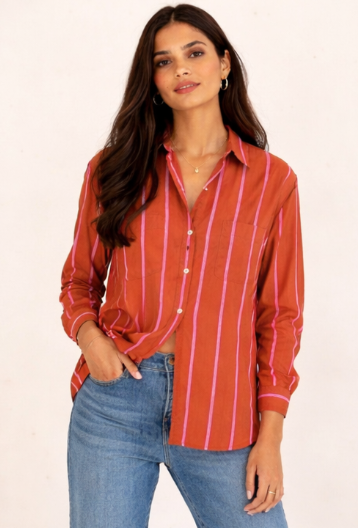 ZAMAA Rust Pink Striped Shirt