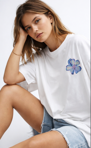 Oversized Floral Graphic T-Shirt – White