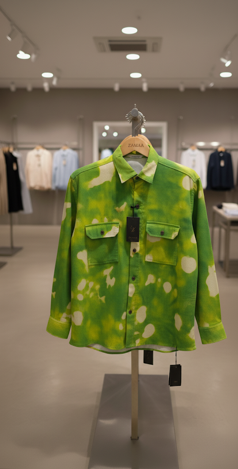 Acid Green Splatter Print Corduroy Shacket